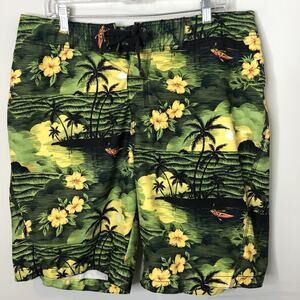 Old Navy Men's Green Yellow Tropical Floral Board Shorts Swim Trunks Size Large